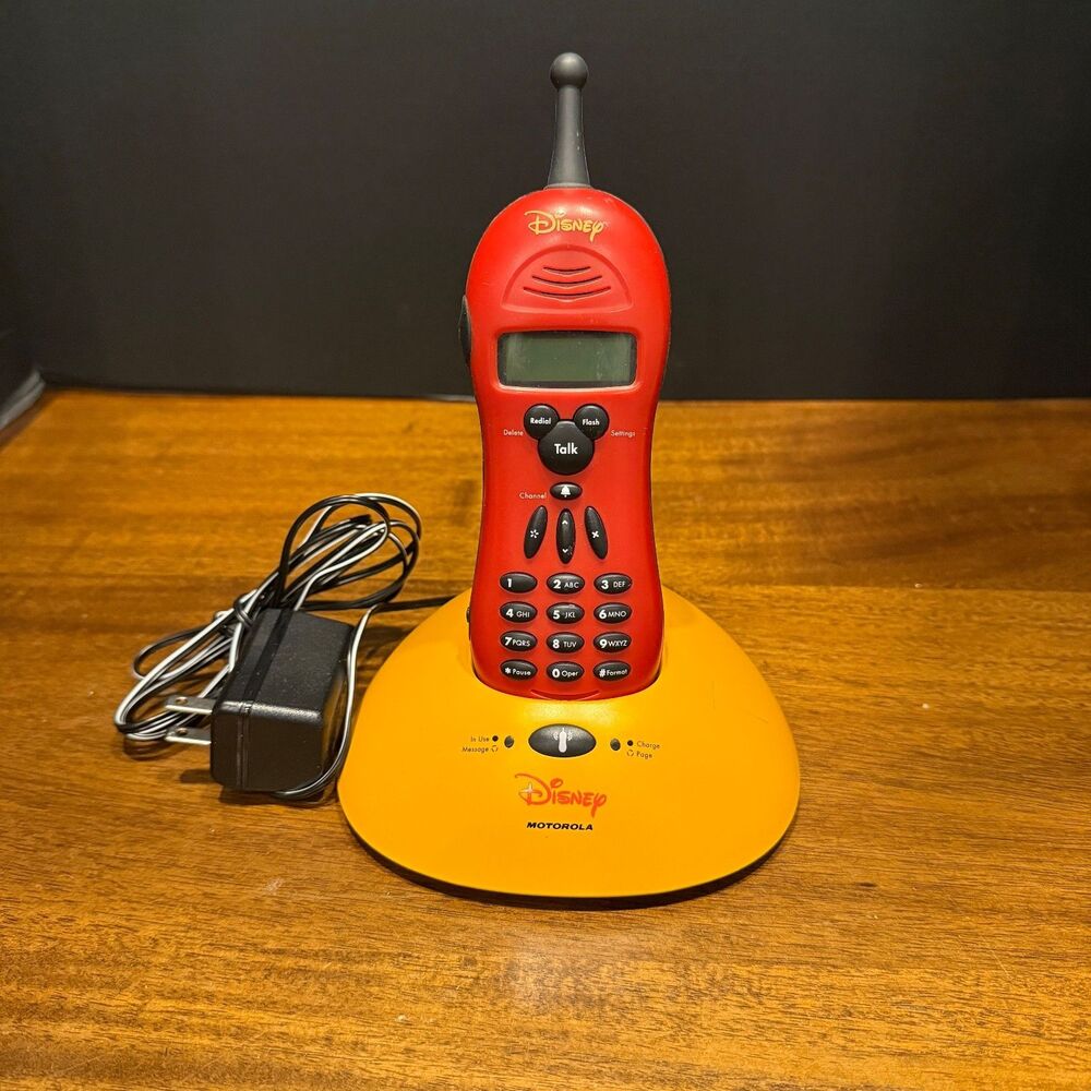 Phone Walt Disney Mickey Mouse Motorola Classic Cordless Wireless Red Yellow VTG